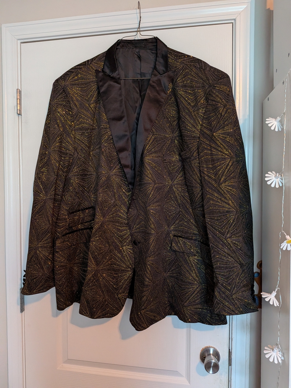 Men's Black Blazer with Gold Geometric Accents
